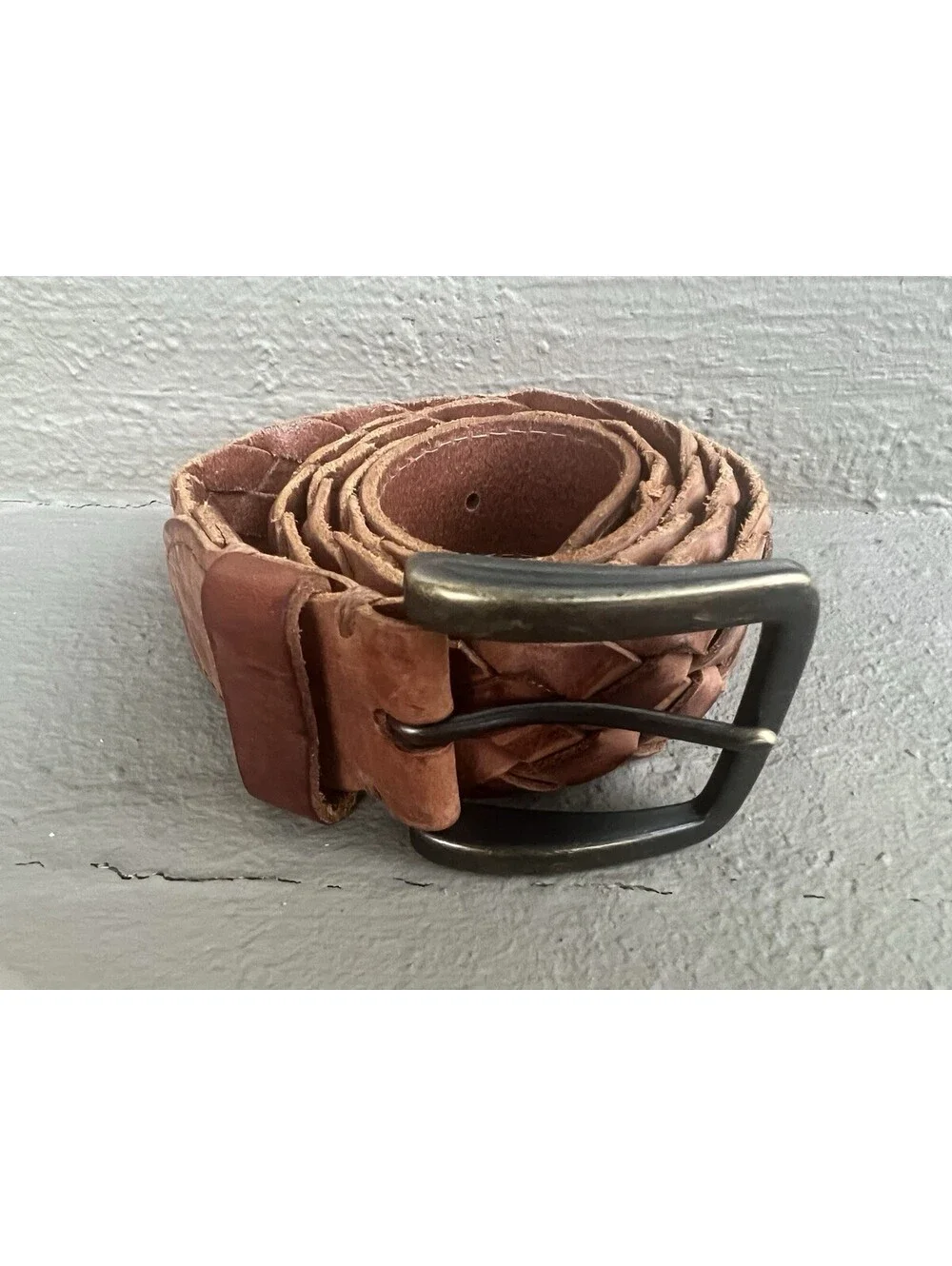 Duluth Trading CO Mens 44 Brown Leather Braided Woven Belt OD-Buckle